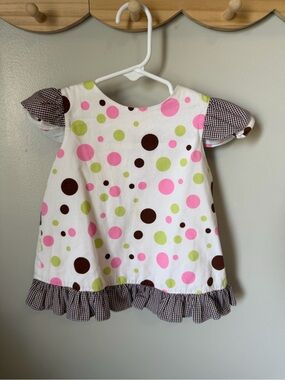 Remember Nguyen Girls 2T Polka Dot Cotton Top Puff Sleeve Ruffle Button Shirt